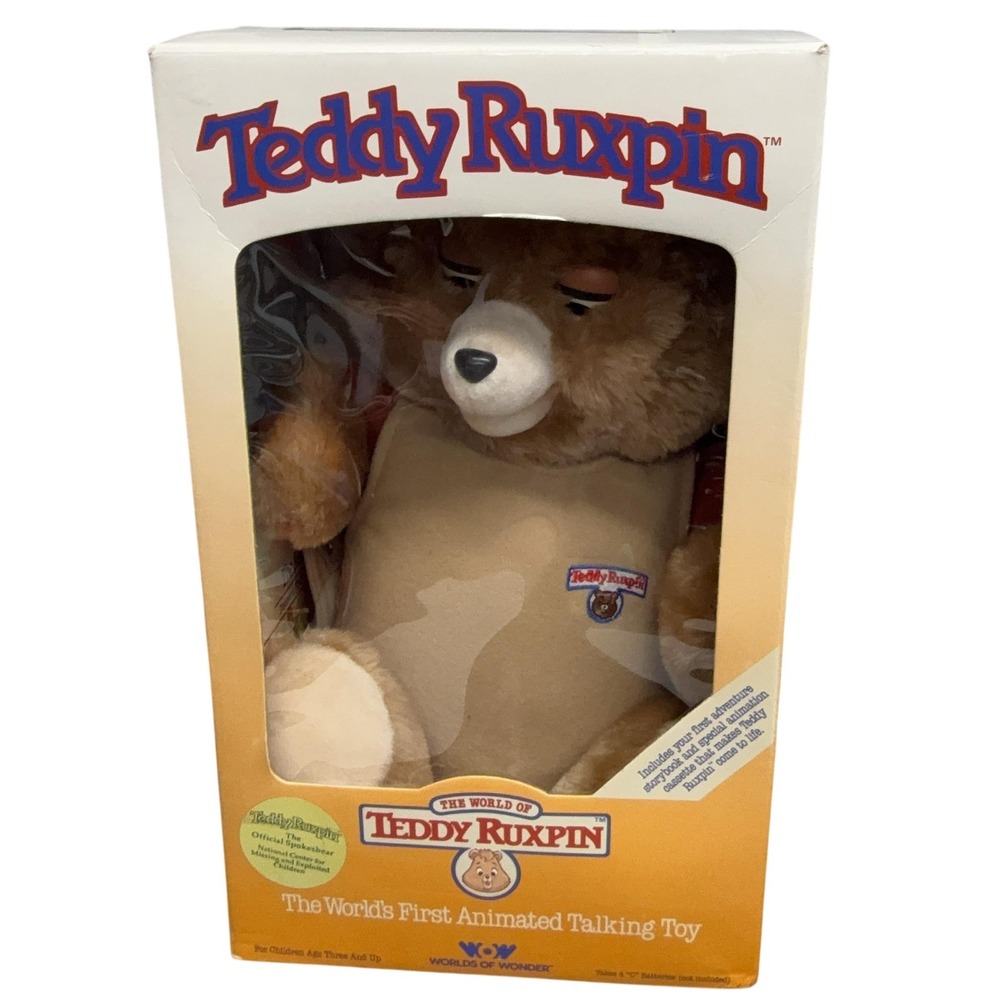 Vintage 1985 Teddy Ruxpin Talking Bear Plush Doll Brown Open Box Tested Works!